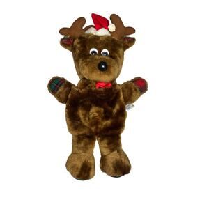 House of Lloyd Reindeer Stocking Plush brown plaid Vintage Christmas 19" Santa
